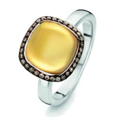 Bague Citrine Sur Nacre Et Diamants - One More - Amiata 0.16 Ct - Amiata 053329J3