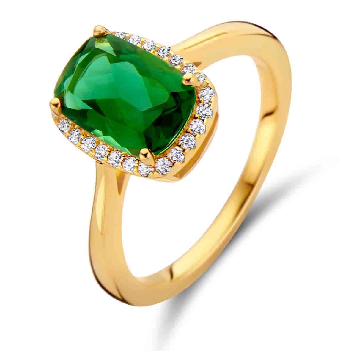 Bague En Argent Plaqué Or 18 Carats Avec Pierre Couleur Tourmaline Verte- Zirconium Silver - Femme - Inna - N2C60