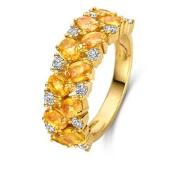 Bague Saphir Jaune Et Diamants En Or Jaune Diamant Léana -067449JA