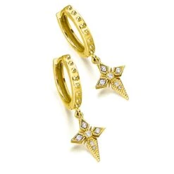 Boucles D'Oreilles Croix Et Diamants 0.06 Ct - Lecarré - Câline - GB107OA