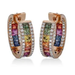 Boucles D'Oreilles Saphirs Rainbow Diamant Or Rose Riku - 2K297R8-3