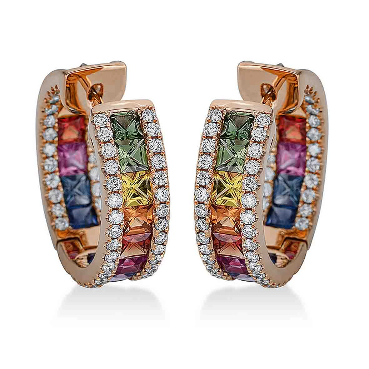 Boucles D'Oreilles Saphirs Rainbow Diamant Or Rose Riku - 2K297R8-3