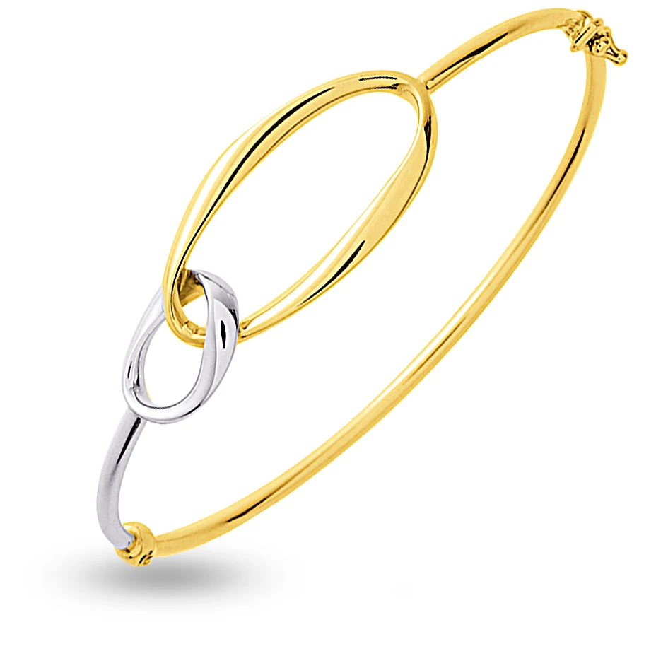 Bracelet Jonc Or 2mm En Or Jaune Et Or Blanc 4.8g Large De 2 Mm Leya - 338.12G