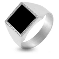 Chevalière Onyx Lucas Lucor Or Blanc Or 9 Ct - 375/1000 - 3.42 G - Setsuko - XO21-G