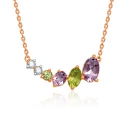 Collier Peridot - Améthyste - Or Rose - Atsuko -CLKC04