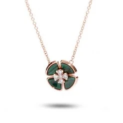 Collier Pétales Diamants Et Malachite 0.31 Ct Nina - KGCF-673R-Malachite