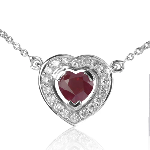 Collier Rubis Forme Coeur 0.60 Ct Serti De Diamants 0.18 Ct Diamant Kyana - CL4371-RU0.60