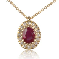 Collier Rubis Ovale 1.30 Ct Entouré De Diamants 0.16 Ct Diamant Fannie - CL4310-RU1.3
