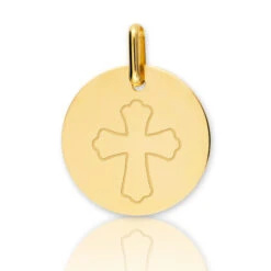 Médaille Croix Or Jaune Flamboyante