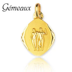 Médaille Pendentif Zodiac Gémeaux Or Jaune Rebeca