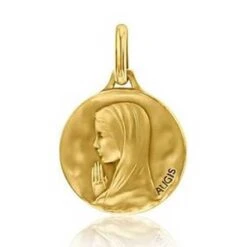 Médaille Vierge Priante Augis Patine Main En Or Jaune 14 Mm Valentina J4927X0000