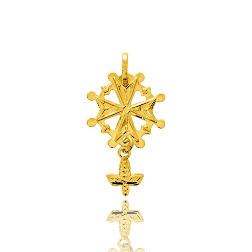 Pendentif Croix Huguenote Or Jaune Chrystel
